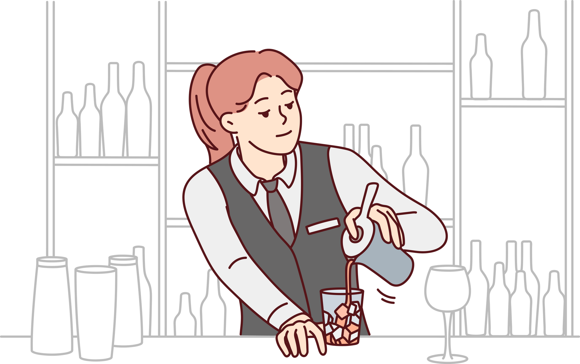 Female Bartender Making Cocktail at Bar